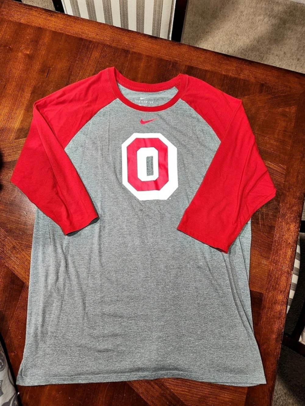 Nike Ohio State Buckeyes Tri-Blend Raglan 3/4 Sleeve T-Shirt Tee Gray & Red XL